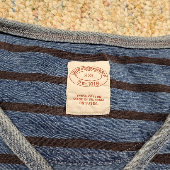 Brooks Brother Shirt Mens 2XL Blue Striped Henley V Neck Pullover Short Sleeve - Picture 8 of 14